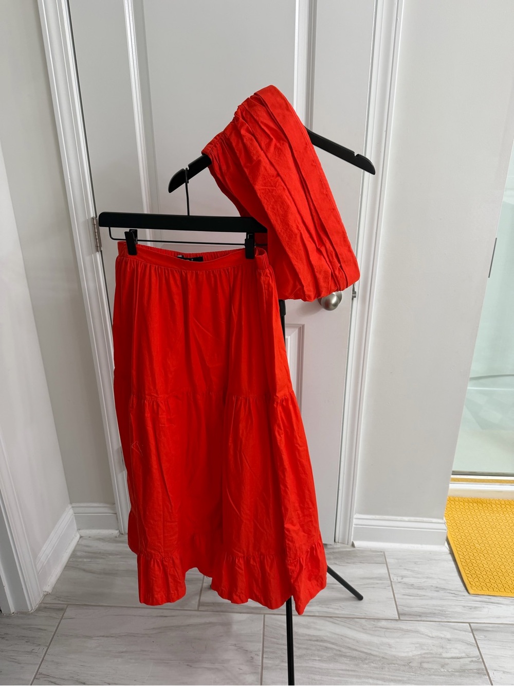 O.P.T Red Cotton Bandeau & Tiered Maxi Skirt Set Size Medium